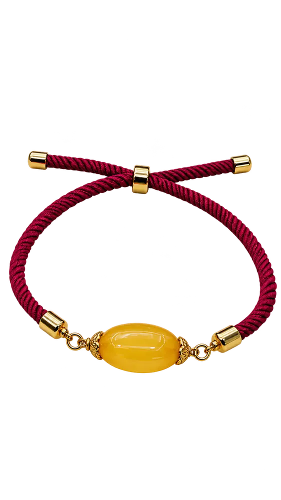 Burgundy Oval Amber Bracelet — 14 mm