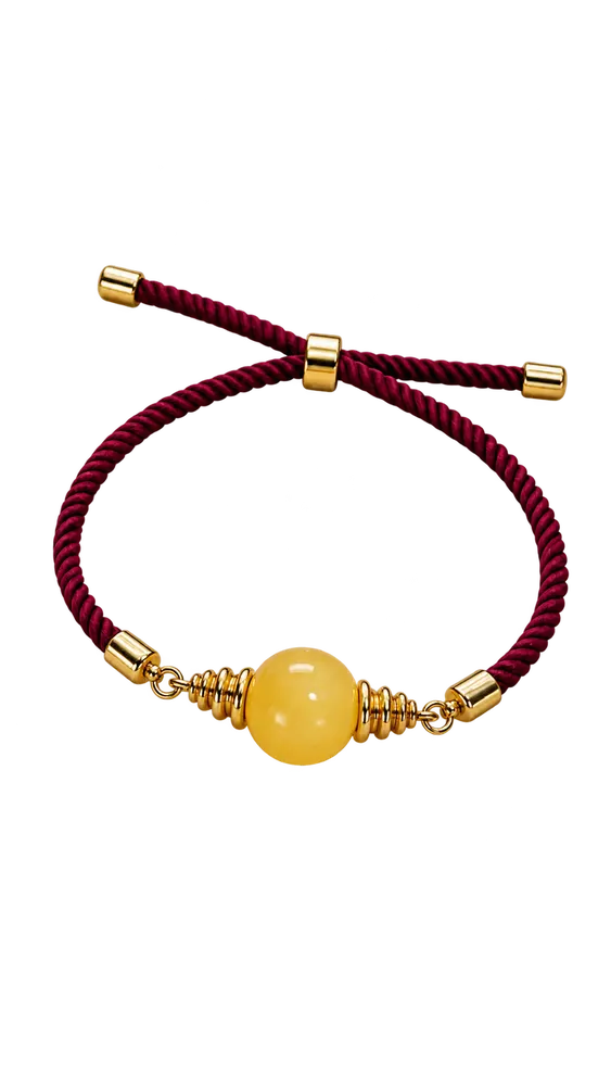 Burgundy Round Amber Bracelet — 10 mm