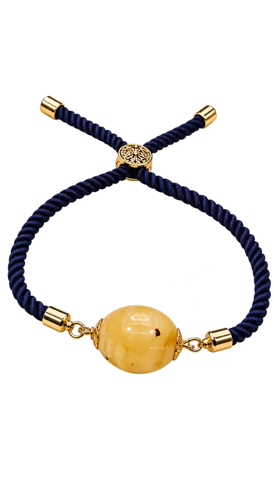 Navy Blue Oval Amber Bracelet — 14 mm