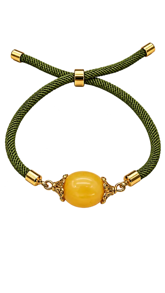 Olive Green Oval Amber Bracelet — 12 mm