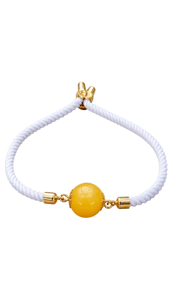 White Round Amber Bracelet — 12.5 mm